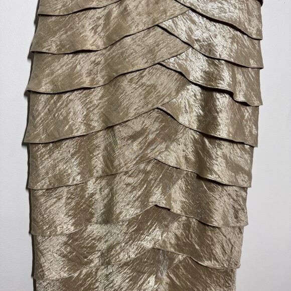 Cache Dress Women 8 Gold Metallic Ruffle Tiered Bodycon Vintage Y2K Cocktail - Picture 10 of 11